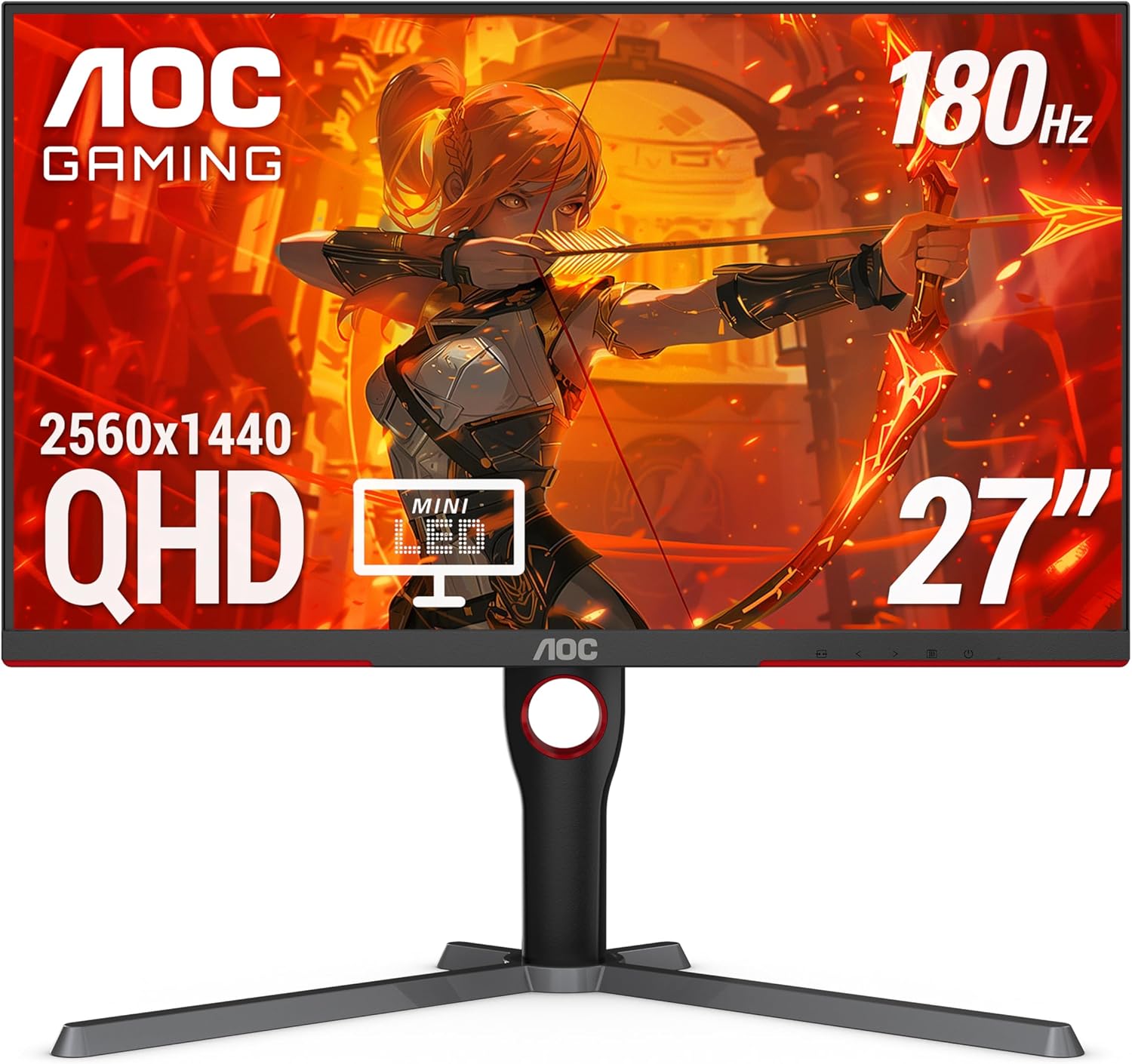 AOC Q27G3XMN 27 QHD Gaming Monitor, 2560x1440, Mini LED, 180Hz 1ms GtG, HDR 1000, sRGB137.5, HDMI 2.0 x 1, DisplayPort 1