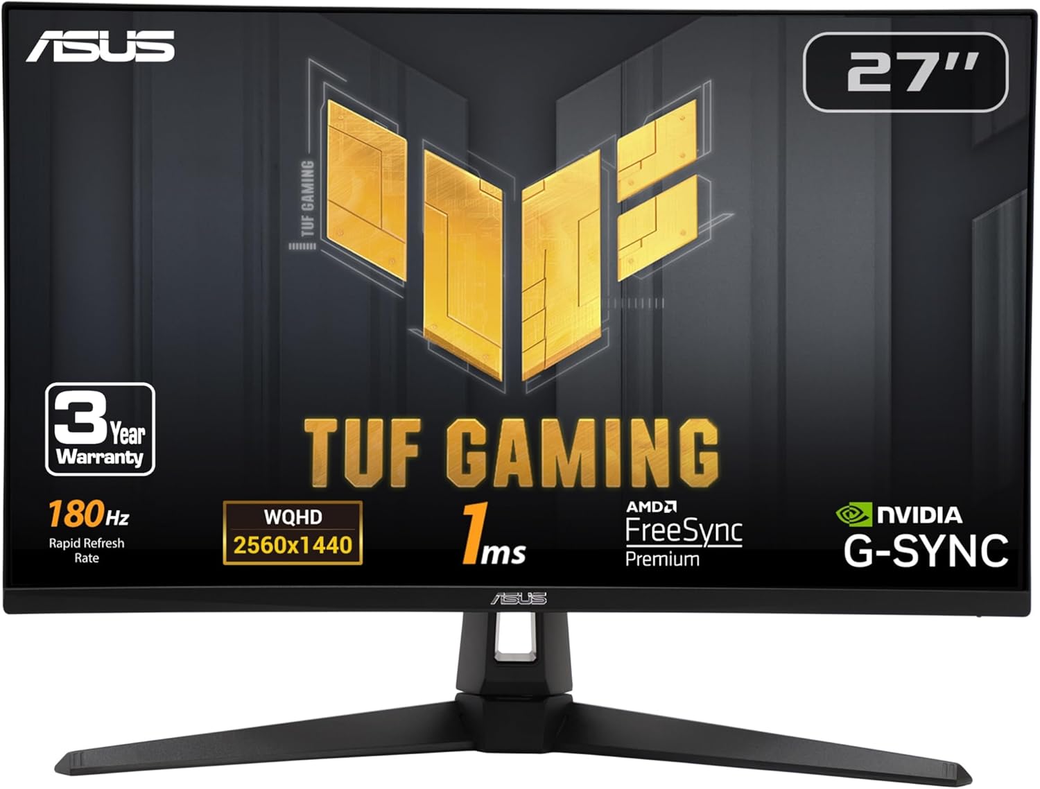 ASUS TUF Gaming 27 1440P HDR Monitor (VG27AQ3A) QHD (2560 x 1440), 180Hz, 1ms, Fast IPS, 130 sRGB, Extreme Low Motion Bl