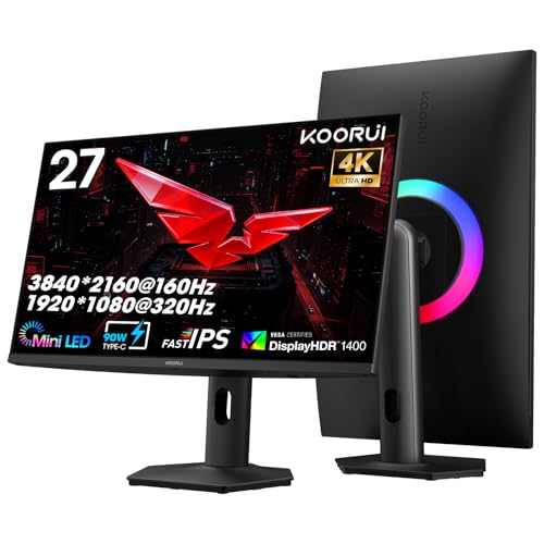 KOORUI 27 4K QD-Mini LED Gaming Monitor - Dual-Mode (UHD 160Hz or FHD 320Hz), 1ms, 99 Adobe RGB, HDR1400, 90W USB-C, HDM